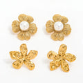JOOLIM High End 18K PVD Gold Plated Pearl Vintage Large Big Flower Vintage Stainless Steel Stud Earring Fashion Jewelry