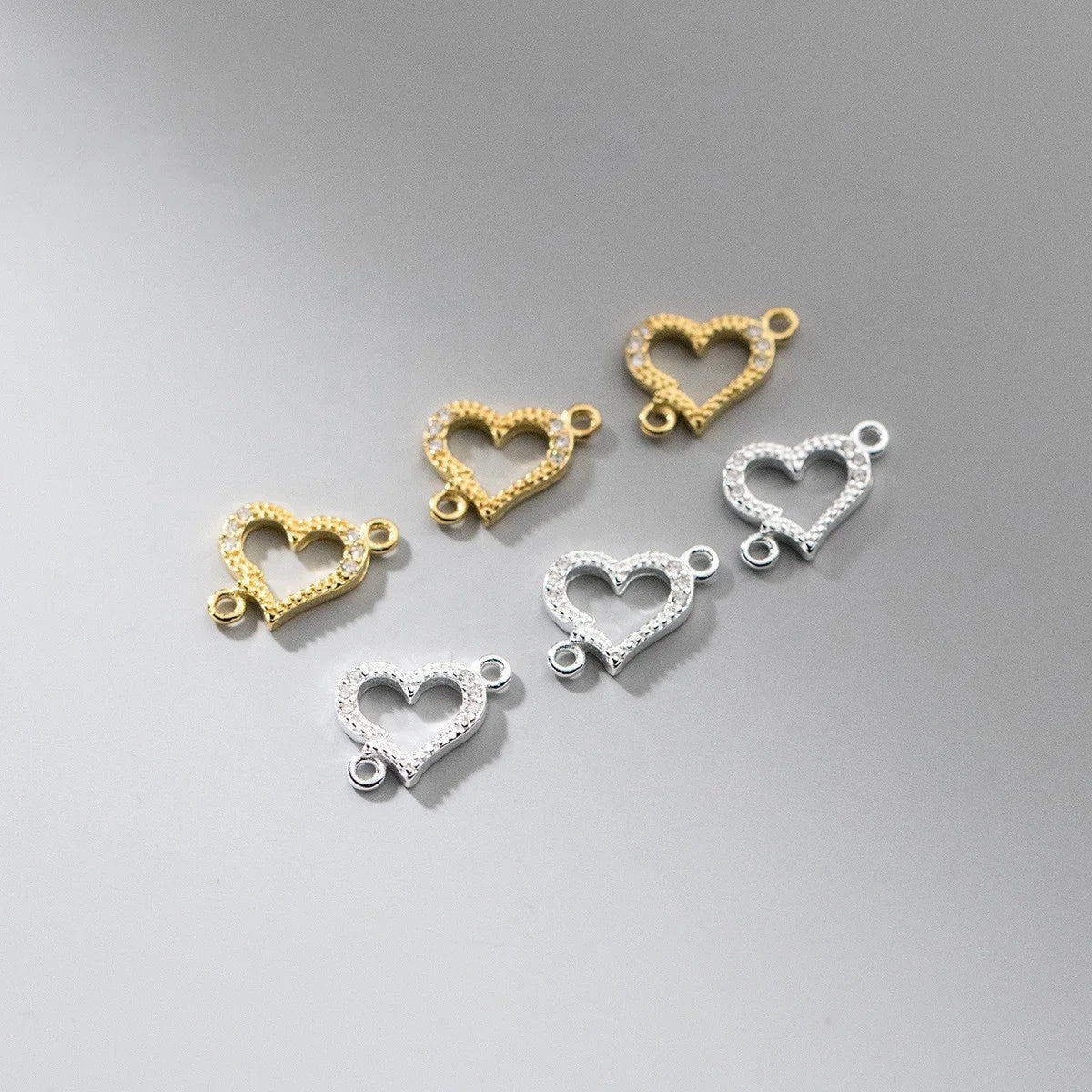 Hot Sales 925 Sterling Silver Vermeil Hollow Zircon Heart Shaped Charm for Jewelry Making Connectors