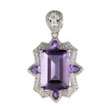 Tasteful Rhodium Plated 925 Silver Natural Amethyst Pendant for Women Fine Emerald Cut Charm Pendants for Parties