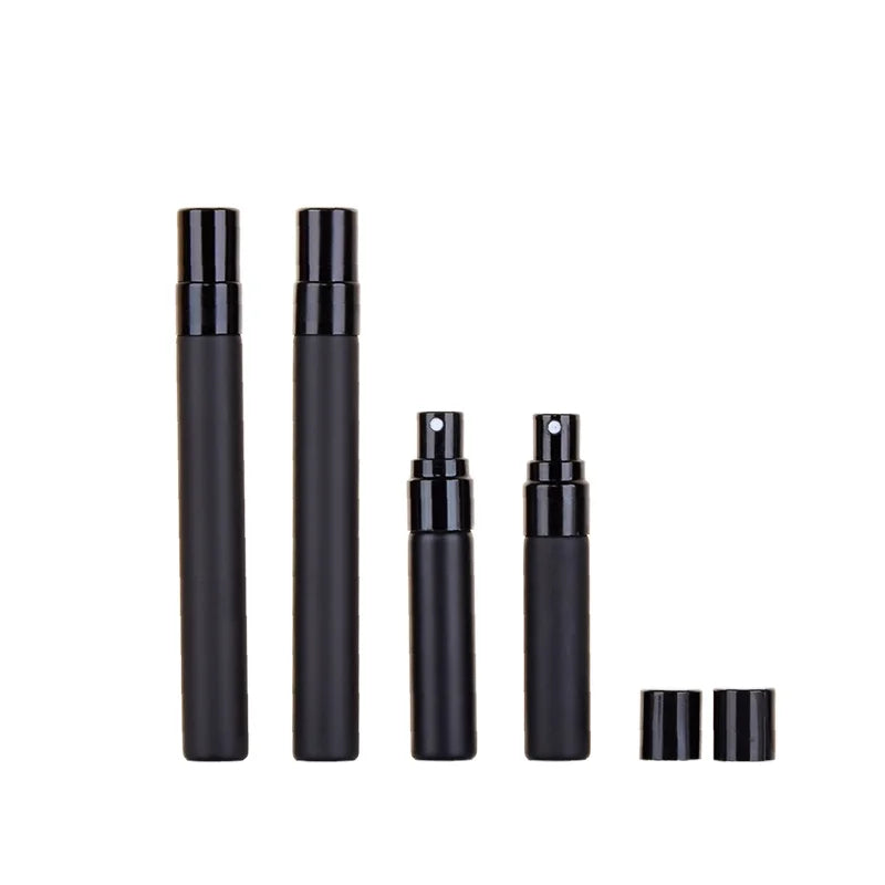 Matte Black Glass Fine Mist Perfume Flacon Bottle 5ml/10ml Empty Pump Sprayer Flat Shape Screen Printed Silk Printing 100pcs MOQ