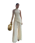 2024 Autumn Women Elegant Outfits Modest 2 Pieces Wide Leg Loose Casual Suit Pants Pants and Crop Top Set Sexy Y2K Tracksuit