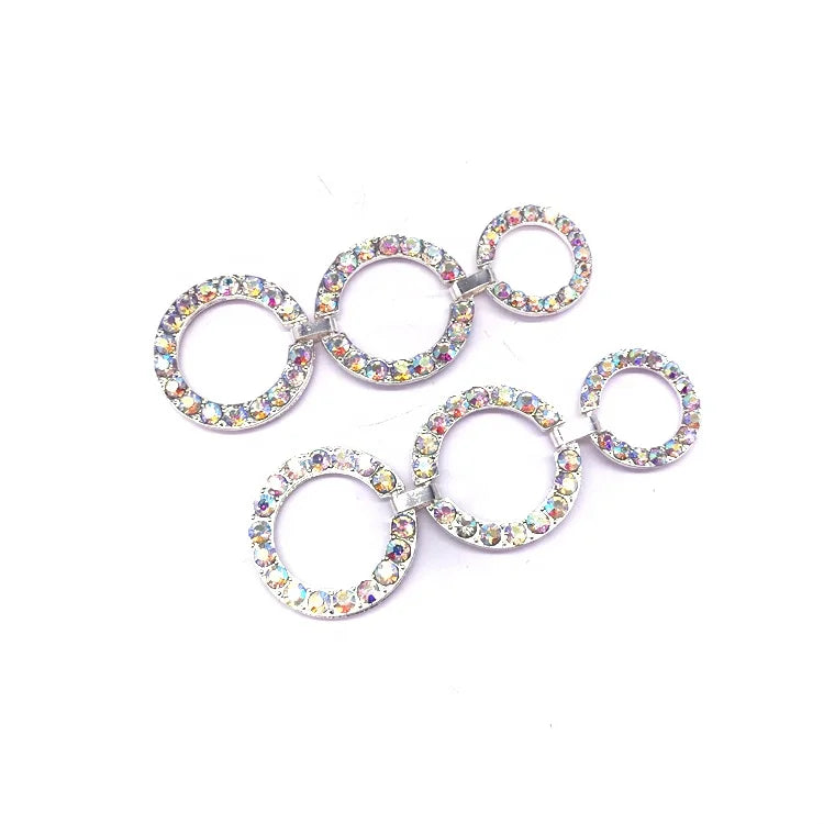 8.5cm Clear AB Rhinestone Metal Buckles Three Round Rings for Swimwear & Garment Decorative Connector