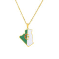 Unisex Enamel Stainless Steel Algerian Country Flag Map Necklace