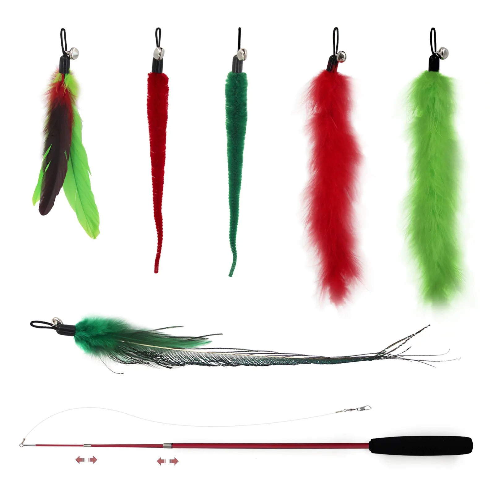 Cat Teaser Toy  Colorful Lifelike Cat Feather Toys Extension Wand with Bell Luxury Style Teaser Toy From