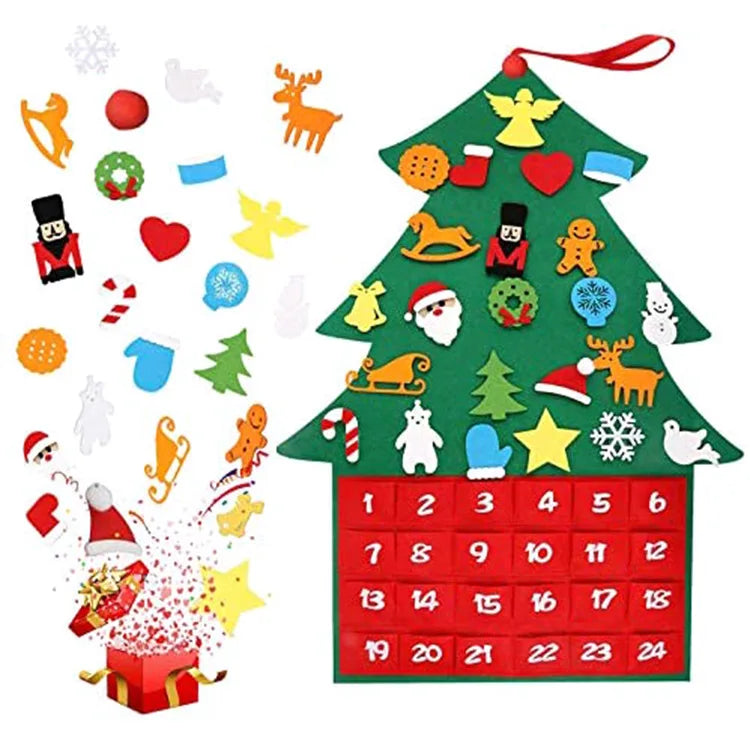 Customized Christmas Tree Calendar Felt Cloth Non-woven Decorative Digital Wall Hanging Christmas Countdown Calendar