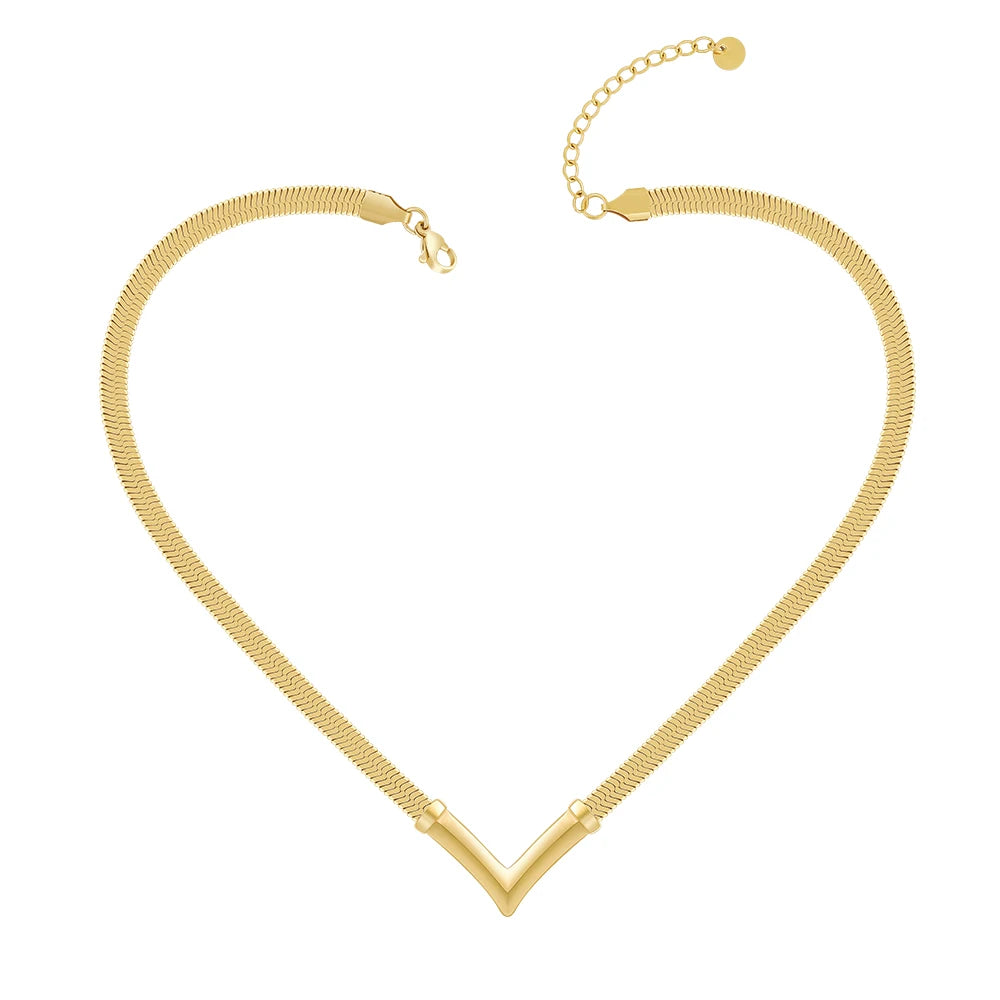Latest 18K Gold Plated Stainless Steel Jewelry Waterproof  V Shape Snake Chain Choker Trendy for Women Party Necklace P243444