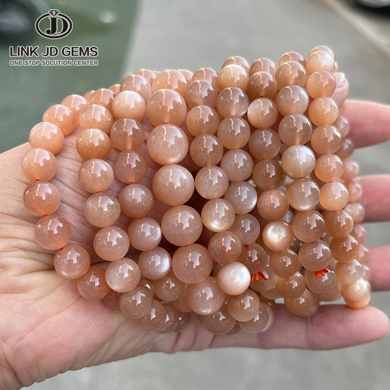 JD GEMS Women Jewelry Elastic Cord Healing Energy Gemstone Beads Bangle 8A Natural Suntone Round Stone Beaded Bracelet