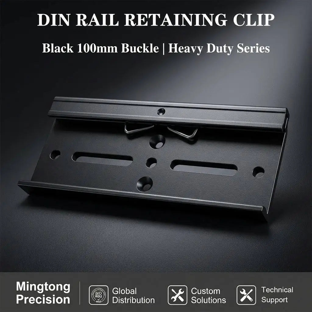 Black Aluminum Alloy DIN 35mm Guide Rail Buckle with Snap Hook C45 Bracket and Mounting Clip for Easy Installation