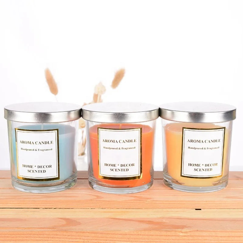 Aromatherapy Candles SPA Essential Oil Tropical Style Smokeless Scented Glass Candle with Lid MegaBDM