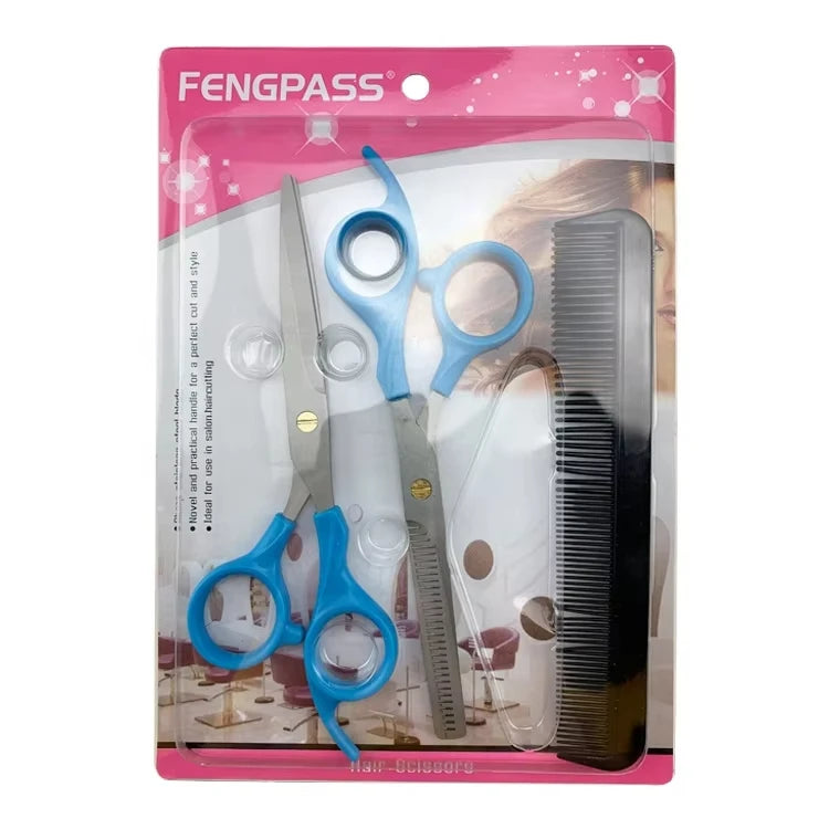 FENGPASS Fashion Design Beauty Hair Scissor Set Stainless Steel Serrated Custom Cutting Thinning Hair Shears Barber Scissors