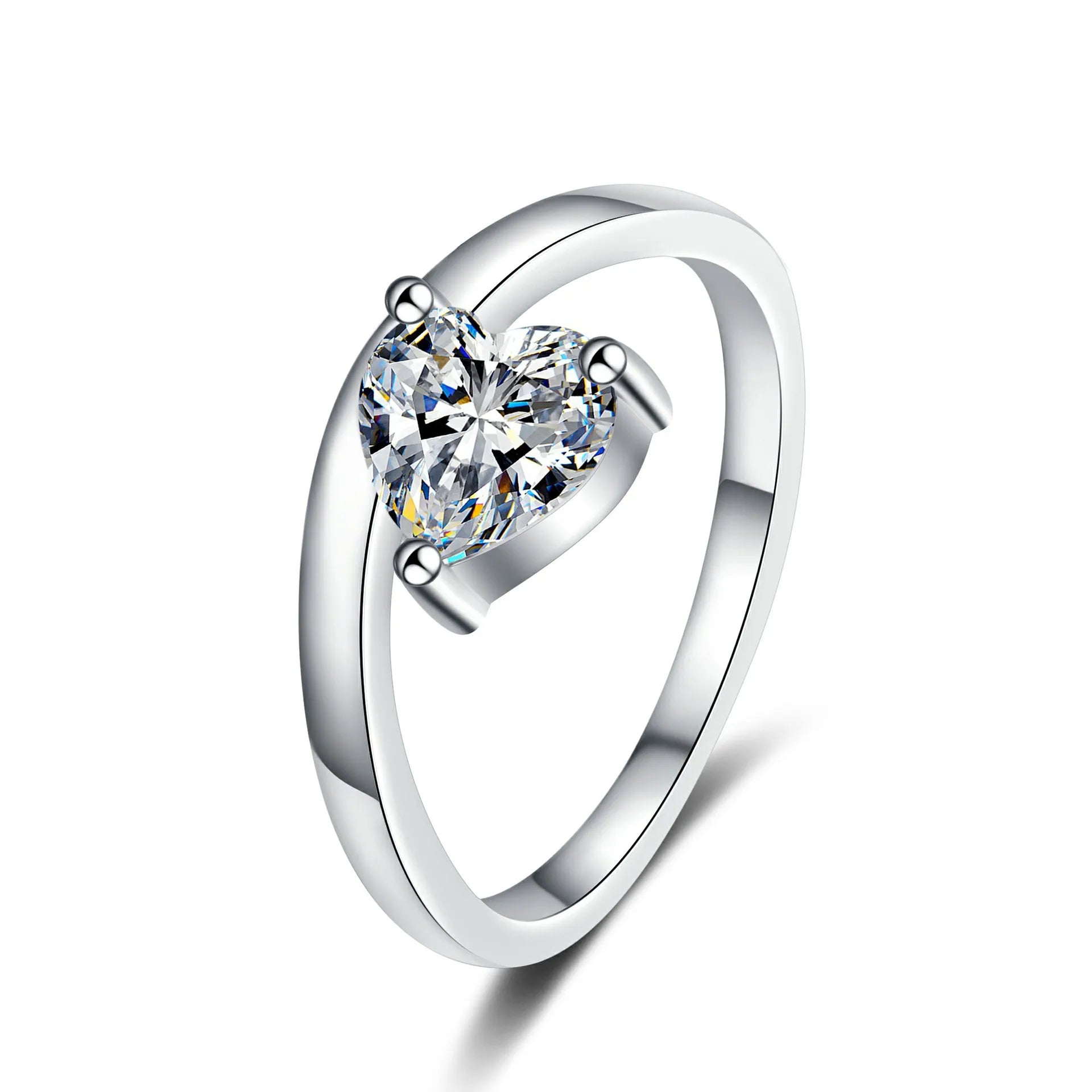 1Carat Heart Cut Moissanite Ring 925 Sterling Silver Rhodium Plated Light Luxury Moissanite Ring for Women Wedding