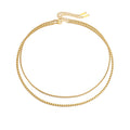 INS 14K Gold & Stainless Steel 2mm Wide Box Chain Necklace Double Layers with Titanium Steel Layed Square Box for Gift