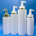 Luxury PET Plastic Bottle 3OZ 7OZ 10OZ 13.5OZ 17OZ White Round Shampoo Bottle Cosmetic Gold Pump Bottle Container