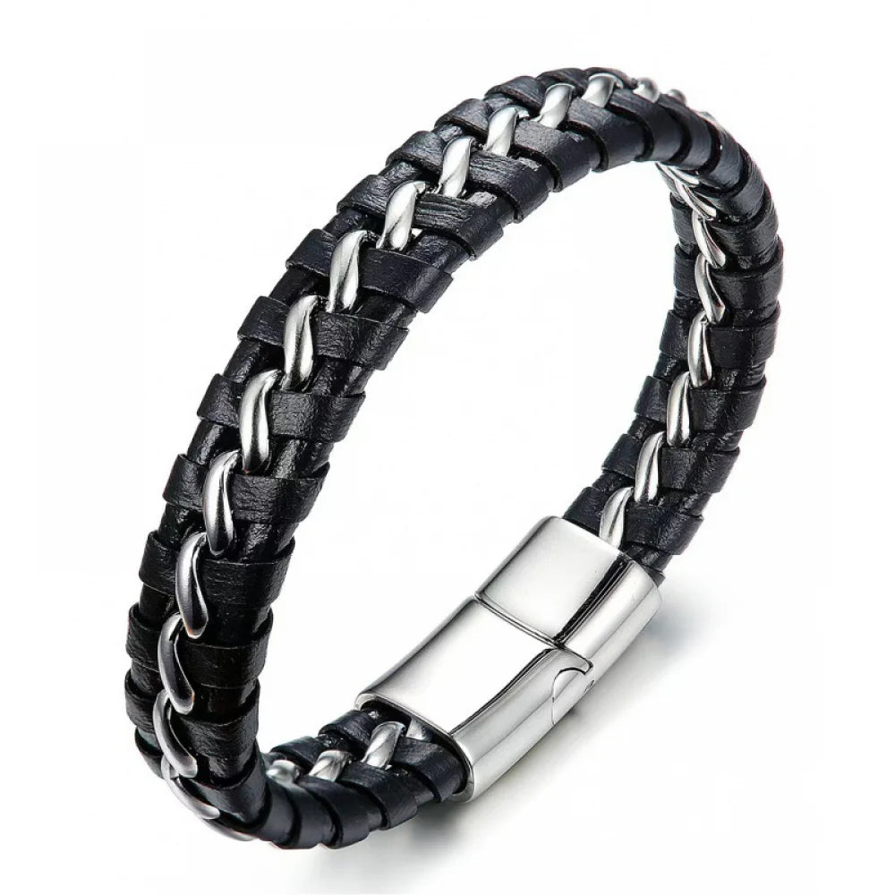 Hiphop Homme Fashion Jewelry Stainless Steel Magnetic Clasp Multi Layer Braided Leather Bracelets for Men