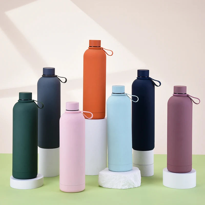 High Quality 750ml Stainless Steel Vacuum Flask Rubber Rope Water Bottle Outdoor Sports Portable Handle Bottle for Men & Women
