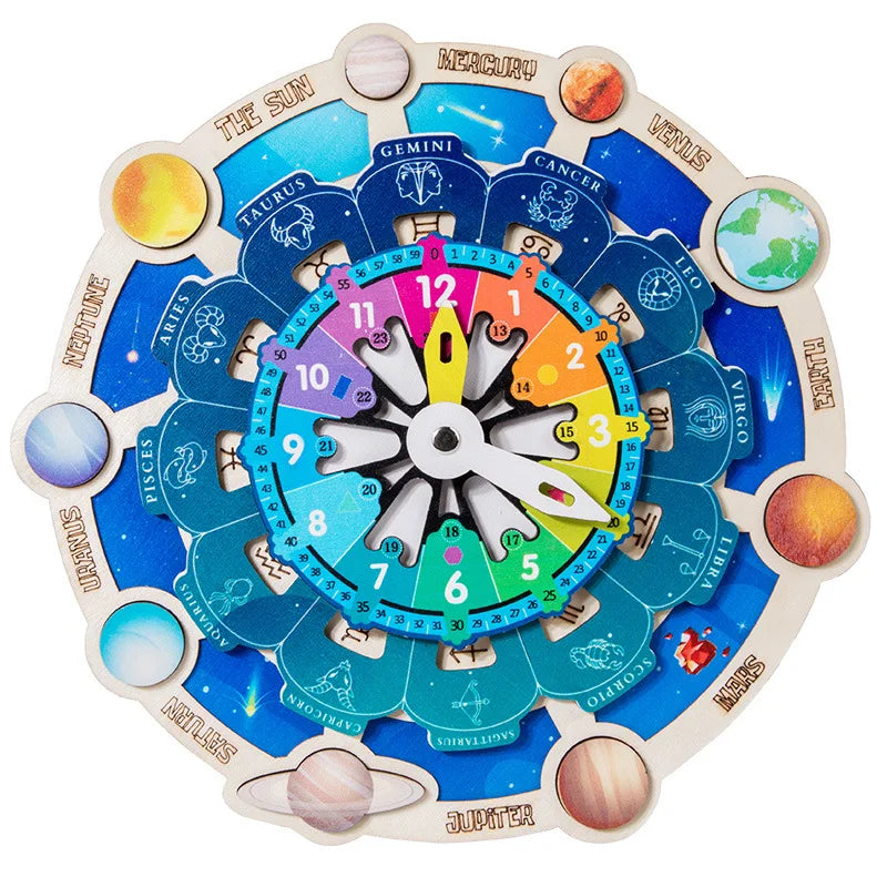New Arrival Custom Children Wooden Solar System Planet Clock Jigsaw Puzzle Montessori Educational Matching Toys for Kids