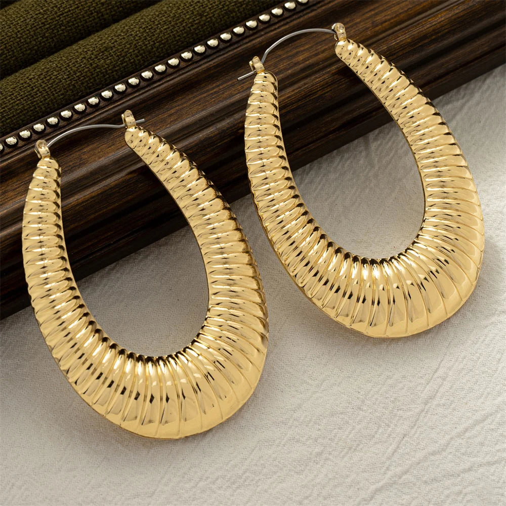 Trendy Jewelry Gold Polished Twisted Oval Hollow Hoop Earrings