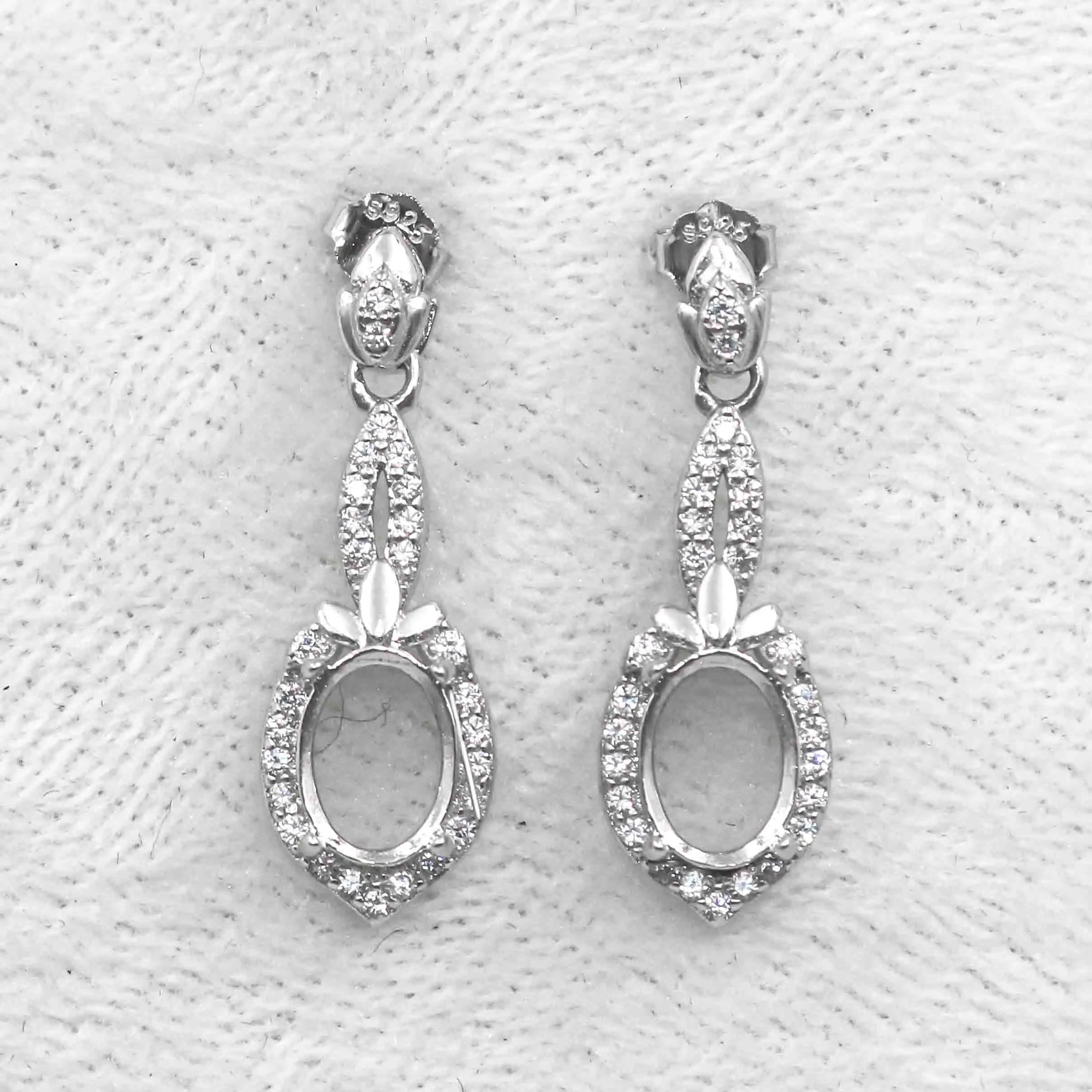 Sterling Silver 6*8mm Semi Mount Stud Eardrops Empty Frame Support Blank Setting S925 Base Without Center Stone DIY for Inlay