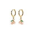 925 Sterling Silver Pink Cherry Pendant Hoop Piercing Earrings Sweet Fruit Ear Rings Fashion Jewelry for Women