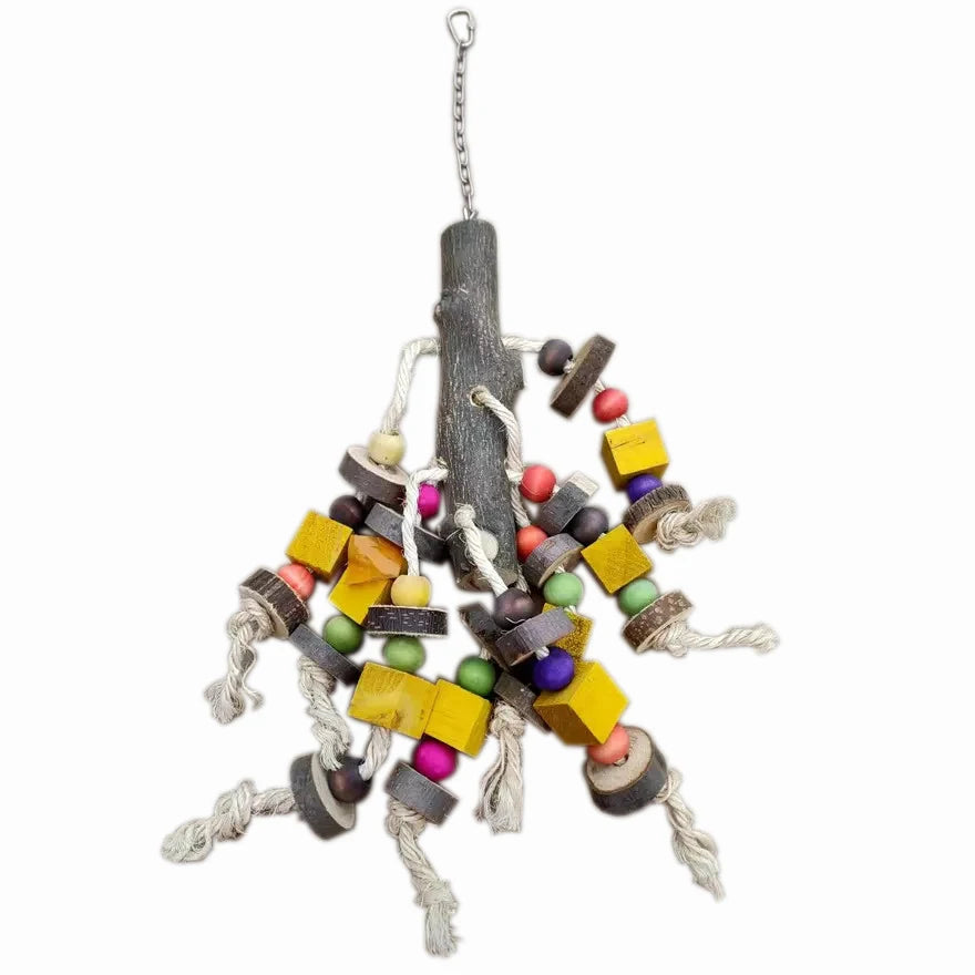 Natural Wooden Block Bird Supplies-Cage Tearing Hanging Toys for Medium Birds