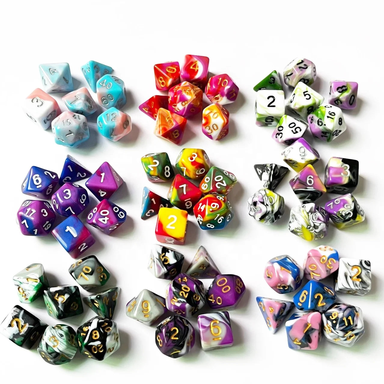 Multi Four Colors  DND  Polyhedral Dices 7 Pcs Per Set Plastic Dice for Game Playing Sequence Dice