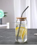 Frosted Glass Jar Clear Coffee Soda Shaped Beer Can Glass Cup Sublimation With Bamboo Lid and Straw