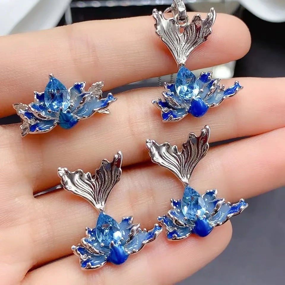 New Design 925 Sterling Silver Fashion Luxury African Natural Topaz Gemstone Necklace Jewelry Sets for Women