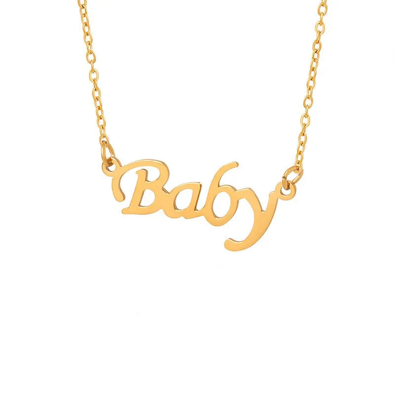 Personalized Customized 18K Gold Plated Logo Letter Name Bar Necklace Hypoallergenic Stainless Steel Letter Pendant Necklace