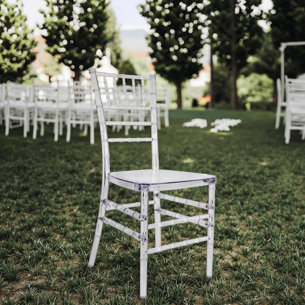 Wholesale Durable Stackable PC Resin Tifani Acrylic Chairs Clear Crystal Chavari Models for Hotel Banquet Outdoor Events Wedding