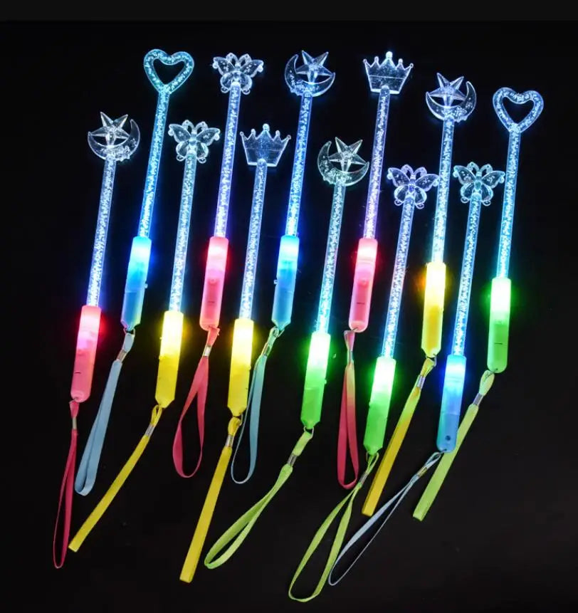 Light up Wand Flash Led Star Heart Moon Glow Sticks Princess Rave Party Favor Acrylic Bubble Wizard Wand for Neon Concert Xmas
