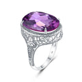 Antique Big Gemstone Women Silver Rings Huge Amethyst Plant Pattern Carving 100% 925 Silver Ring Wholesale Custom Jewelry