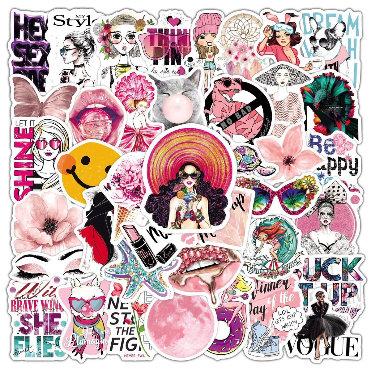 50Pcs Trend Girl Pink Hippiie Vsco Sticker for Girl Promotion Gift Home Decor Label Waterproof Diy Laptop Stickers MegaBDM
