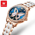 Olevs 5610 New Arrive Popular Mechanical Watch Butterfly Hollow White Ceramic Steel Band Fashion Trend Luxury Valentine's Day