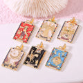 Personalized Tarot Card Shape 14K Gold Plated Zircon Rectangle Enamel Charm Necklace Pendants for Jewelry Making Accessories