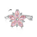 Dylam Wholesale Adjustable Pink Flower Minimalist 18K Gold Plated Ring S925 Silver Open Spinning Fidget Anxiety Rings for Women