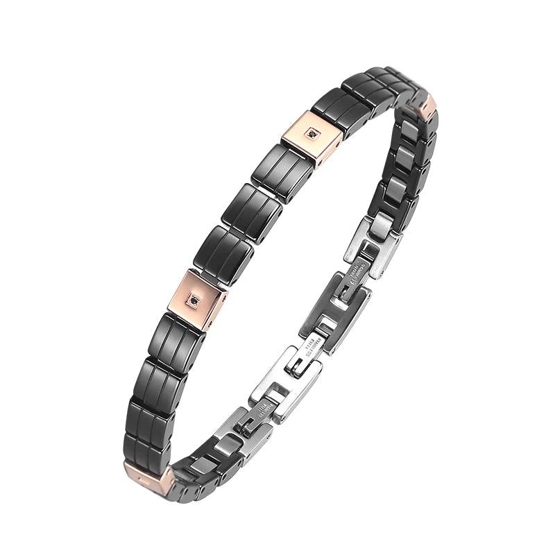 Customized Unique Design CZ Crystal Jewelry Bangle Extra Link Ceramic Men Bracelet Adjustable Size Stainless Steel Bracelet