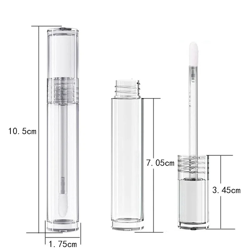 5ml Slender Round Shape Transparent DIY Plastic AS Lip Gloss Tube with Brusher Cosmetic Package