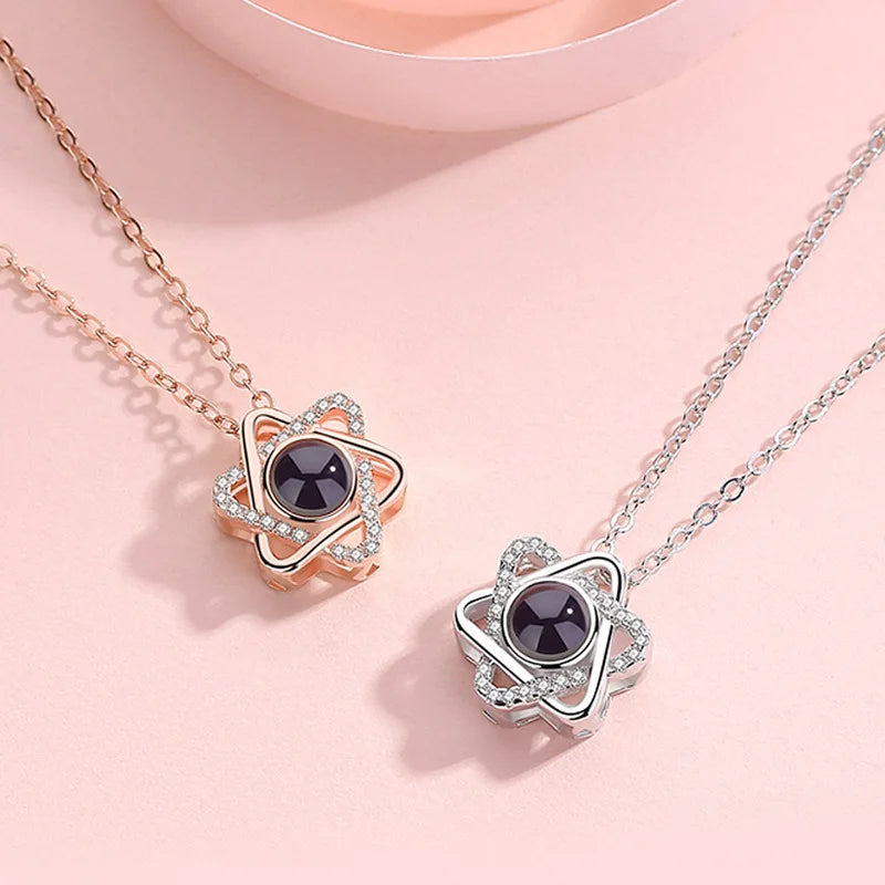 Collar Te Amo 100 Idiomas Rose Gold Plated  Custom Projection Necklace  I Love You 100 Languages Six Star Necklace