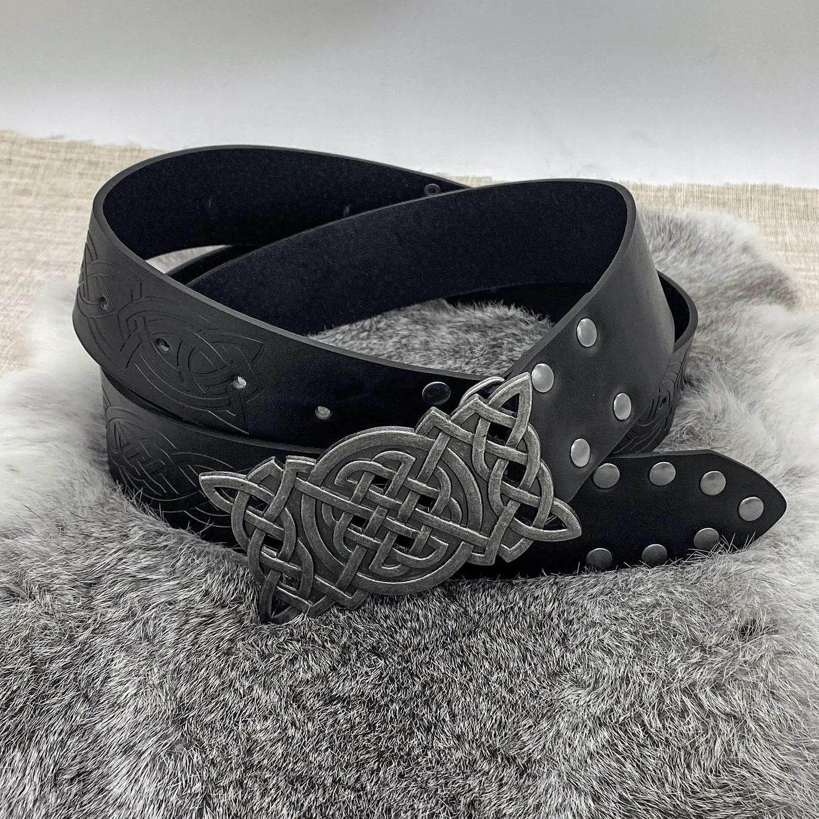 Viking Buckle Belt WJF11 Medieval Imitation Pu Embossed Belt Celtic Knot Role Playing Prop