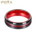 POYA Wholesale 8mm Two Tone Wedding Band Red Aluminium Sleeve Inlay Black Tungsten Carbide Ring