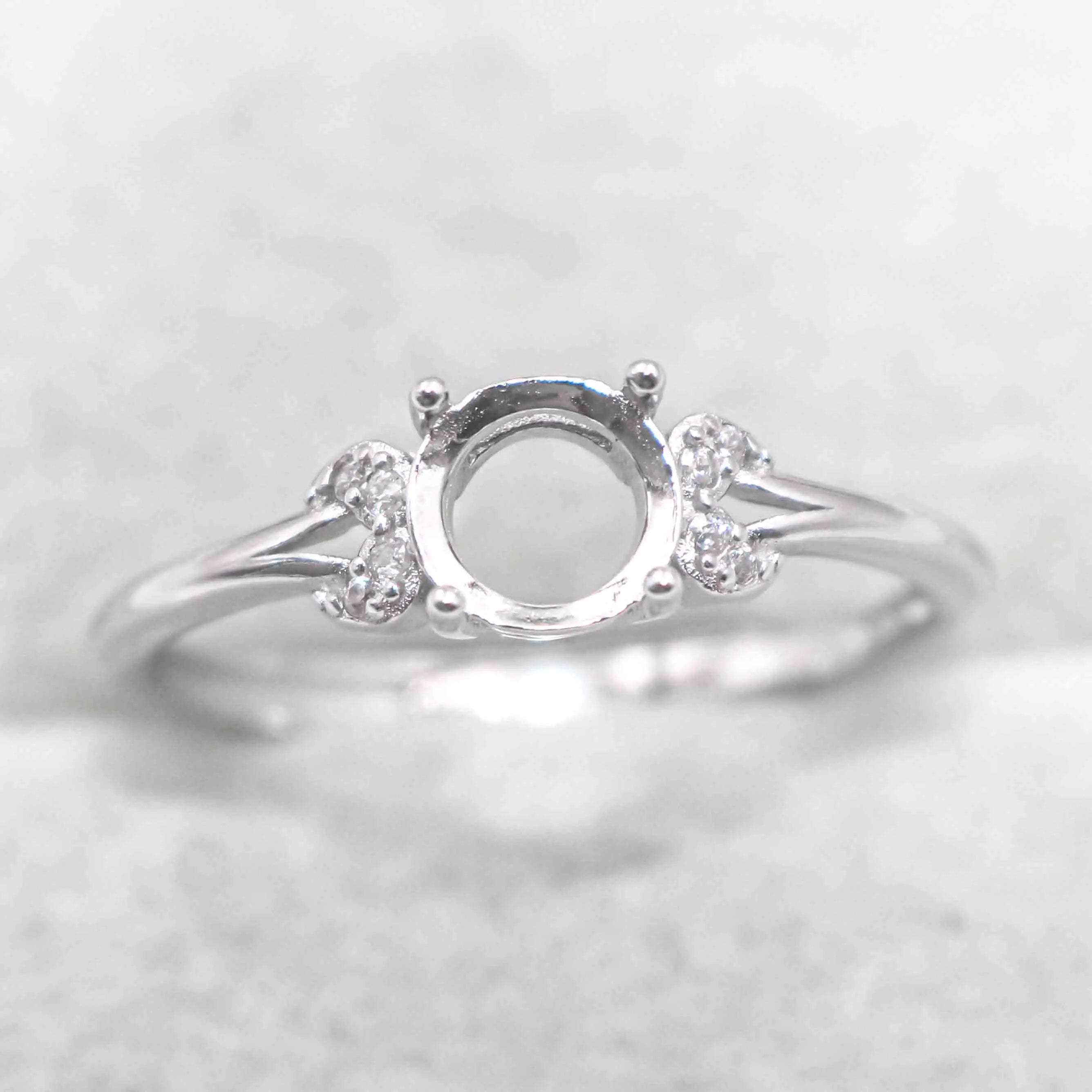 Sterling Silver 6mm/7mm Semi Mount Ring Frame Empty Blank Support Claws Setting S925 Base Without Center Stone for Inlay DIY