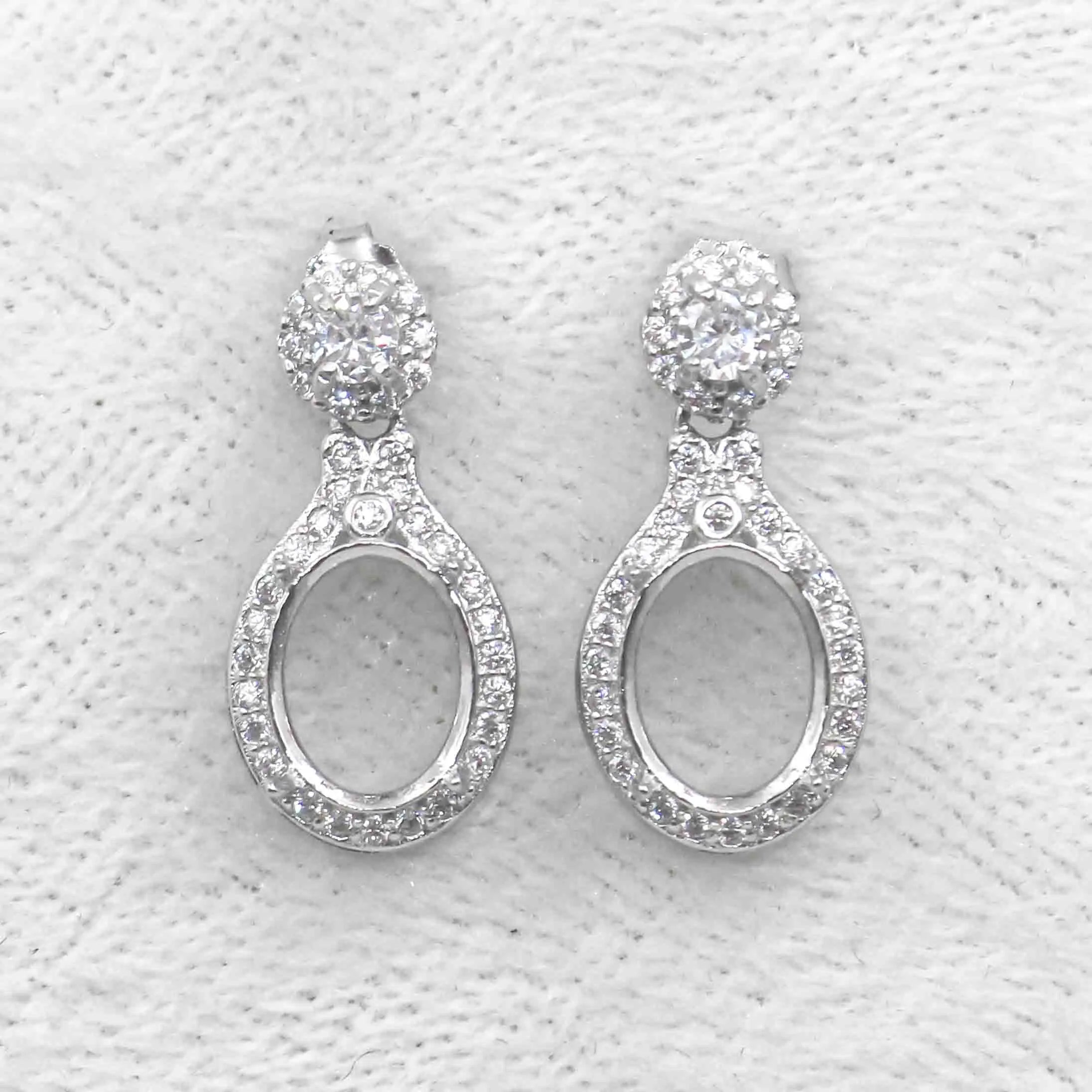 Sterling Silver 7*9mm Semi Mount Stud Eardrops Empty Support Blank Claws Setting S925 Base Without Center Stone for DIY Inlay