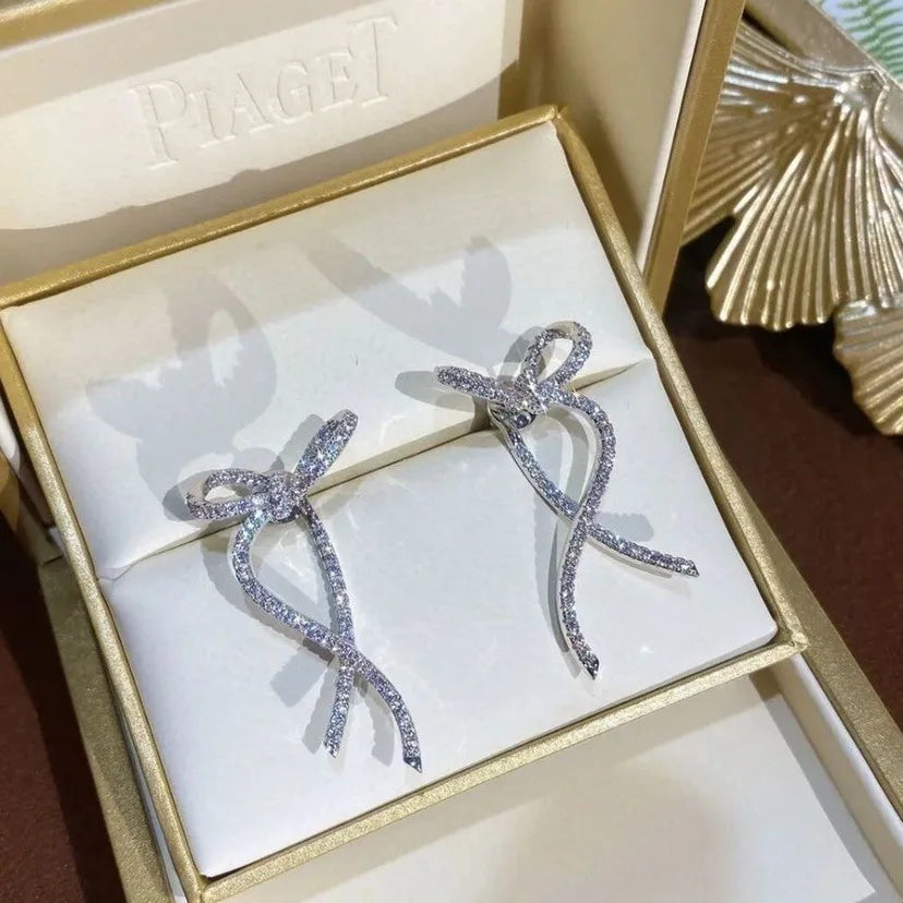 Wholesale Full Crystal Full Rhinestone Bow Stud Earrings Ladies Fashion Long Earrings Exquisite Crystal Party Wedding Earring