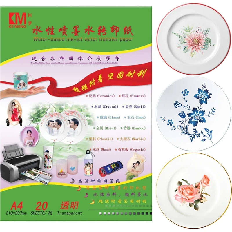 (100pcs/lot) A4 Size White Paper Water Transfer Decal Inkjet Printable Transparent Transfer Paper Custom Logo for Cups Crystal