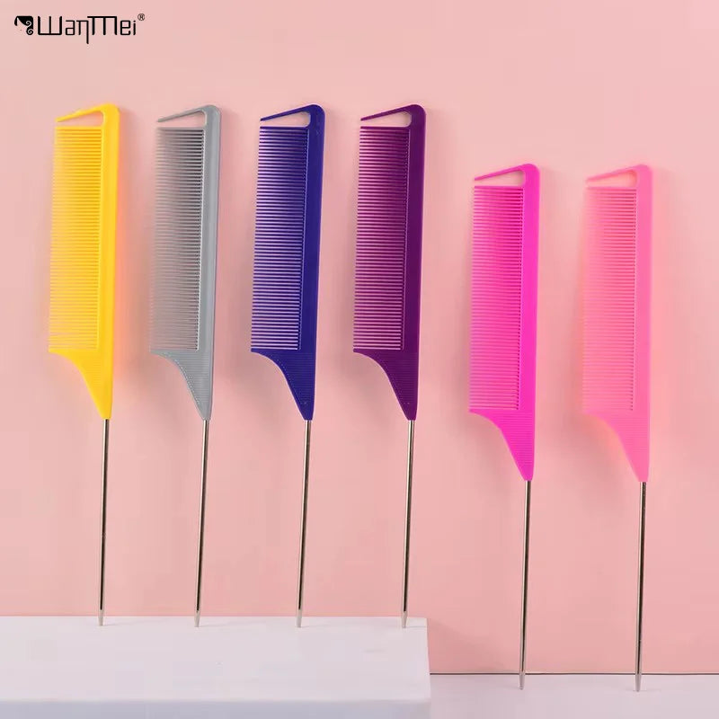 Wanmei Custom Logo Pink Salon Parting Combs Hair Tinting Parting Braiding Combs Rat Tail Hair Afro Highlighted Comb