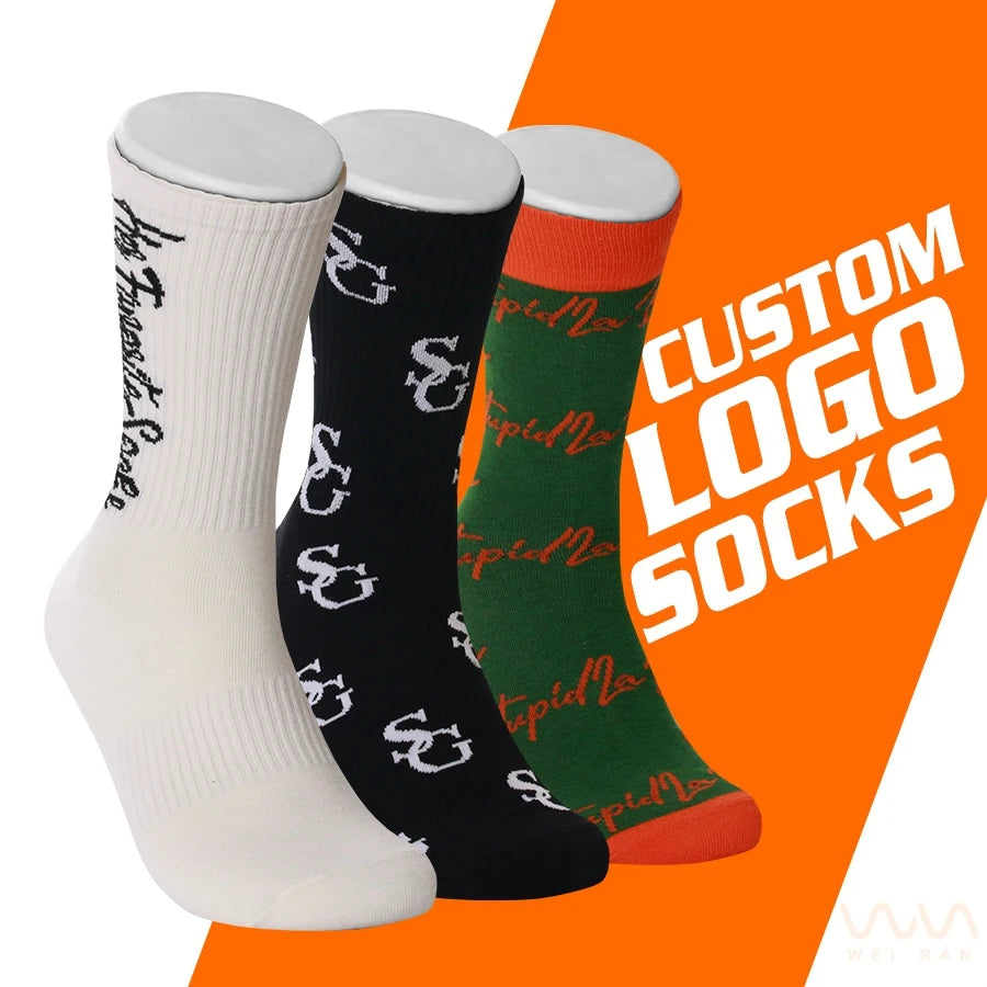 Custom Made Your Own Logo Socks Breathable Cotton Letter Sock Custom Logo Sox Customized Men Sock With Design Logo