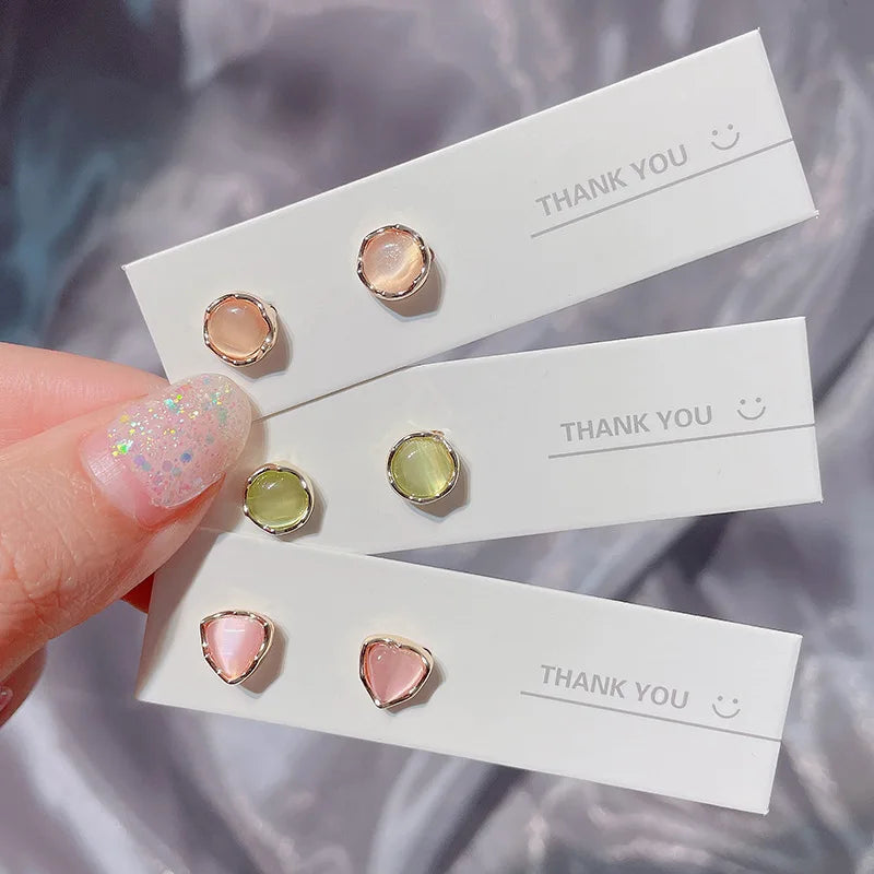 S925 Silver Needle Cat Eyes Stone Stud Earring for Women Temperament Earrings Round Square Small Opal Simple Stud Earrings Gifts