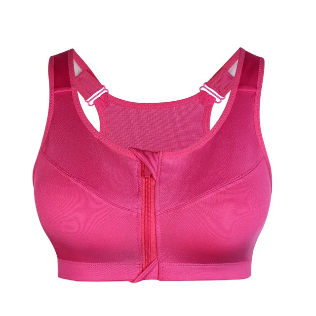 High Elastic Breathable High Impact Strappy Back Support Workout Top Zipper in Front Plus Size Sports Bra for Women