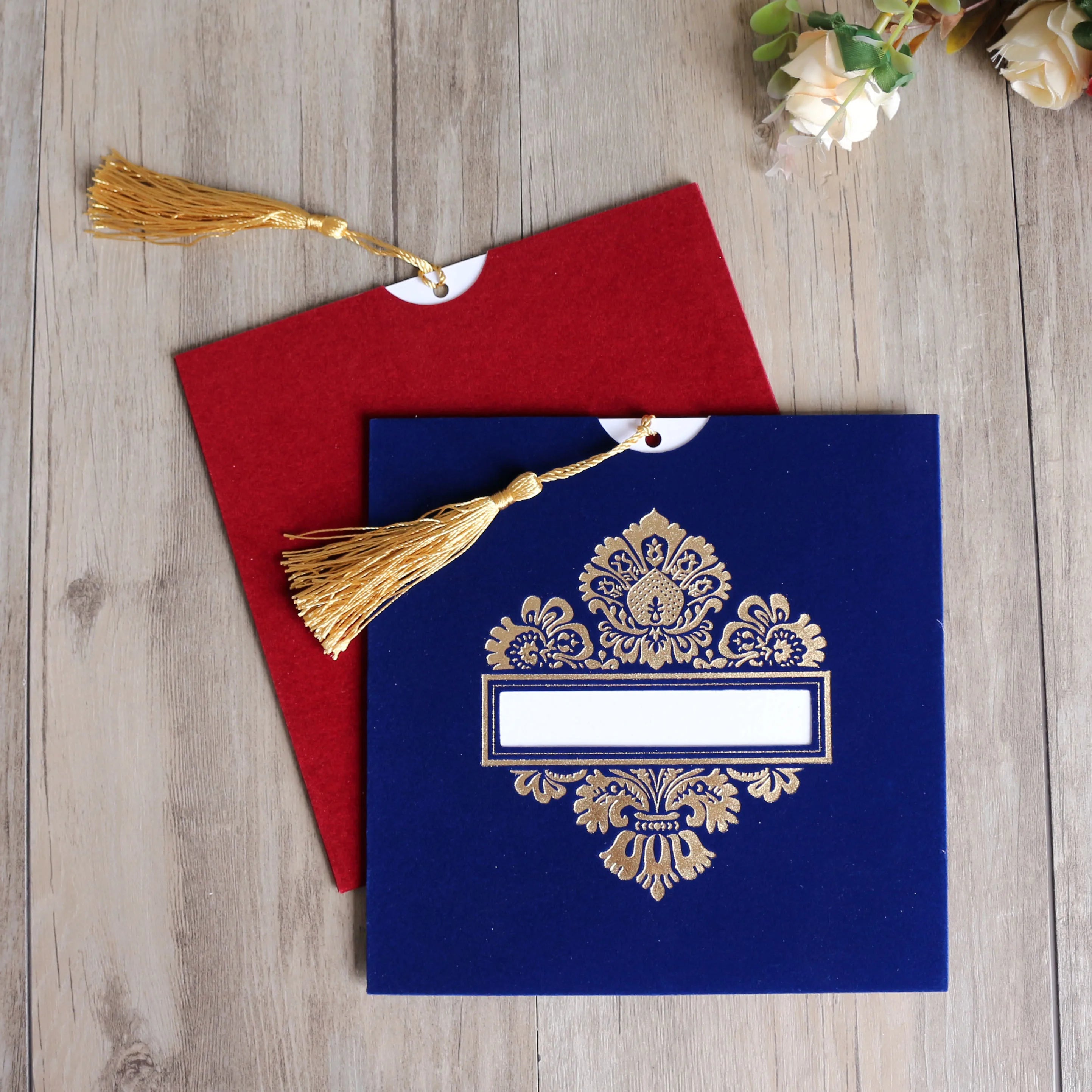 Customized Velvet Pocket Invitation Card Tassel Decoration Burgundy Envelope Birthday Cards