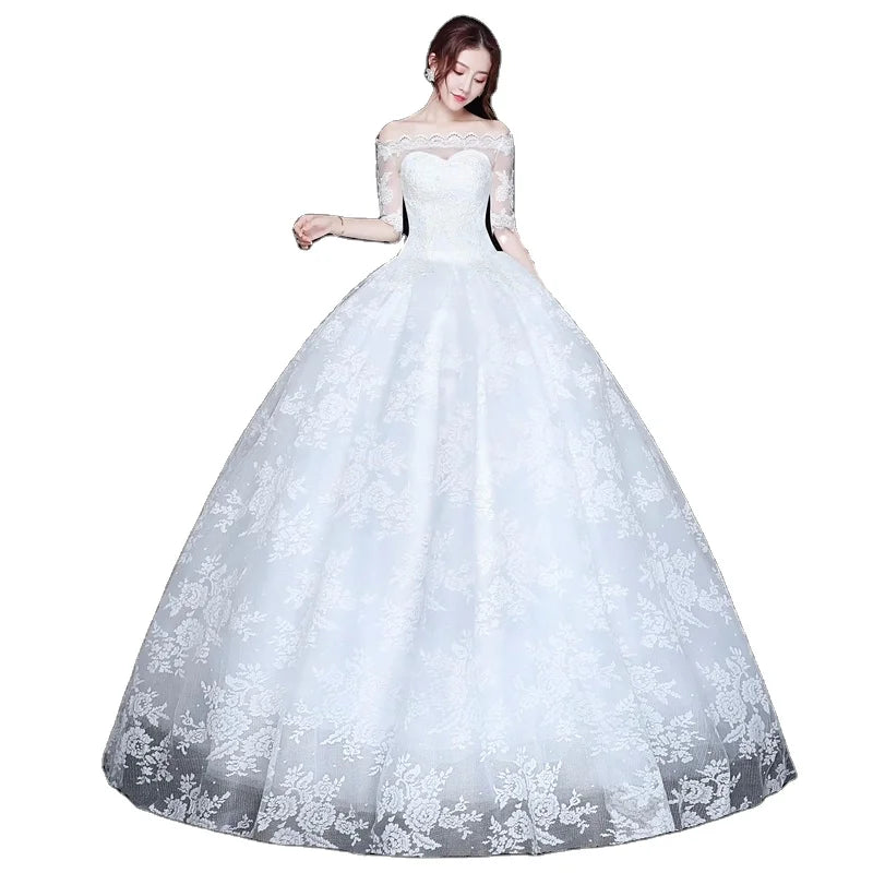 Elegant Bridal Gown New Wedding Gown for Women 2023 Lace Embroidery Short Sleeve Wedding Dresses